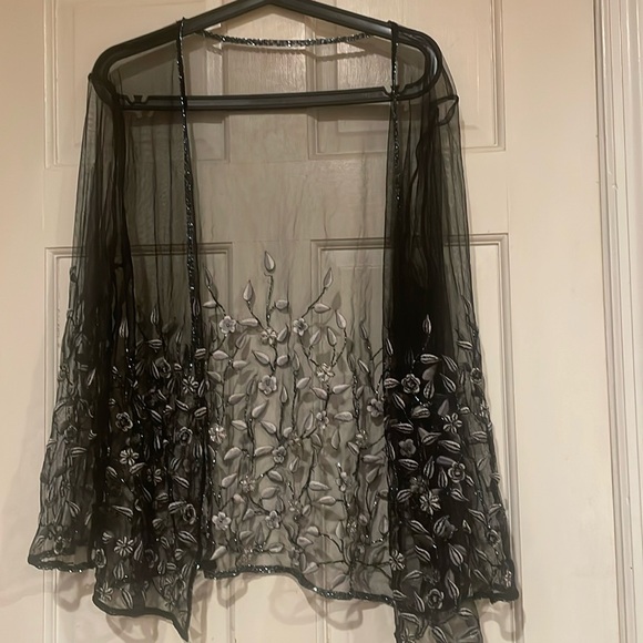 Source Unknown Other - Black Sheer Embroidered Stole